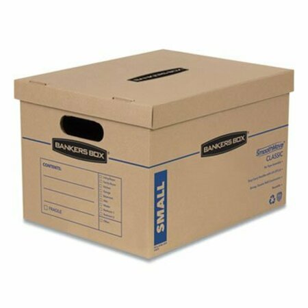 FELLOWES MOVING AND STORAGE BOXES, SMALL, HALF SLOTTED CONTAINER HSC, 15X12X10, BROWN KRAFT/BLUE, 10CT 7714203